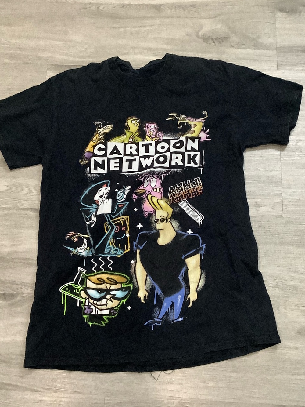 Cartoon Network Black Tee with Multicolor Character Art